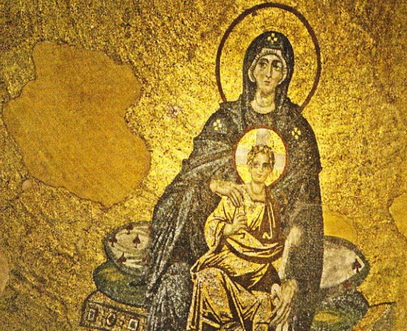 Mozaicul Fecioarei Maria, cu Pruncul in brate, din interiorul cupolei catedralei Sf. Sofia. Istanbul